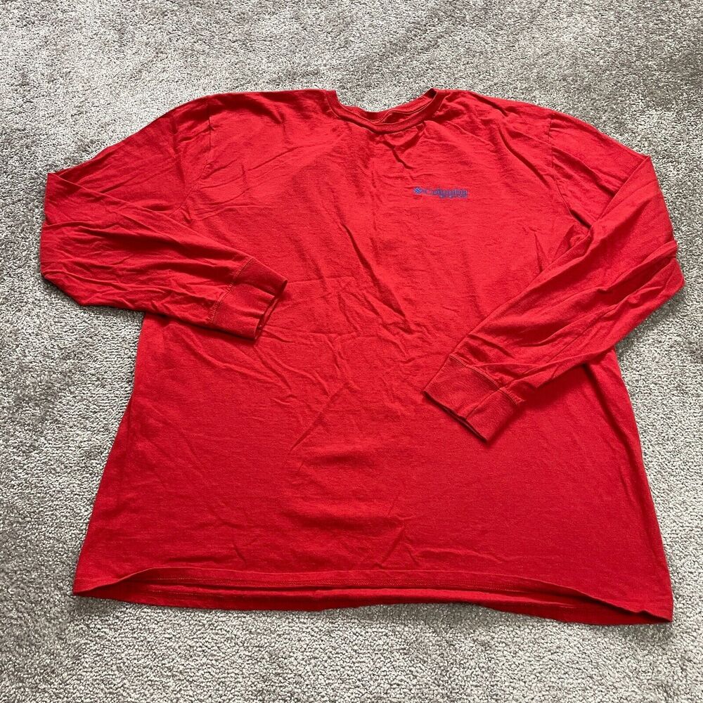 Columbia PFG Graphic Shirt Mens Large XL Red Long Sleeve Cotton Casual Fishing